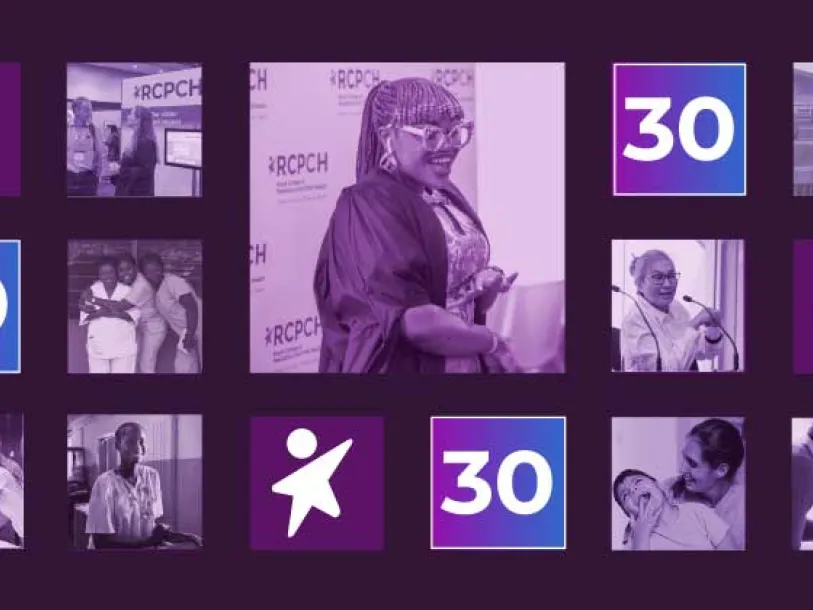 RCPCH at 30 years Montage of photos from RCPCH and paediatrics over the past 30 years, with 30 in boxes