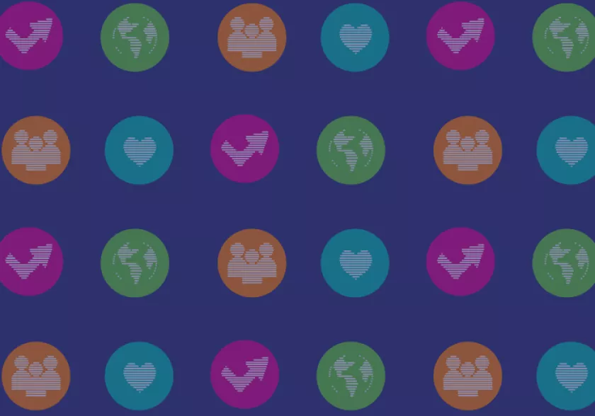 Repeated icons: heart, globe, arrow, UK map