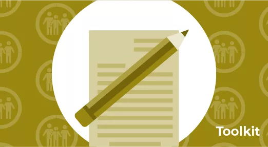 Icon of letter with pencil - background of repeated icon of family - 'Toolkit'