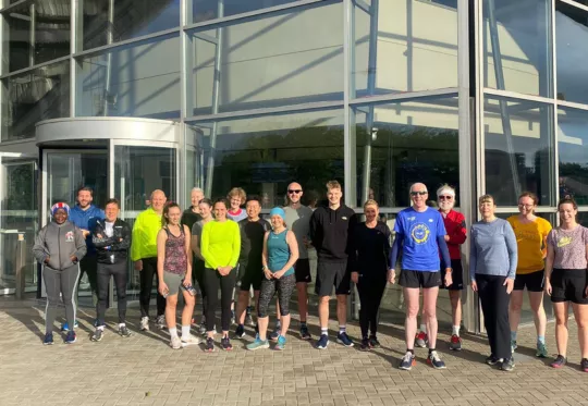 group of runners in front of SEC in Glasgow