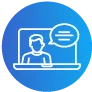 Icon - computer screen with person and speech bubble, for online communication