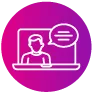 Icon - computer screen with person and speech bubble, for online communication