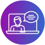 Icon - computer screen with person and speech bubble, for online communication