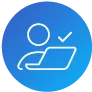 Icon - person at computer, with tick mark