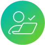 Icon - person at computer, with tick mark
