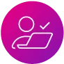 Icon - person at computer, with tick mark