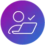 Icon - person at computer, with tick mark