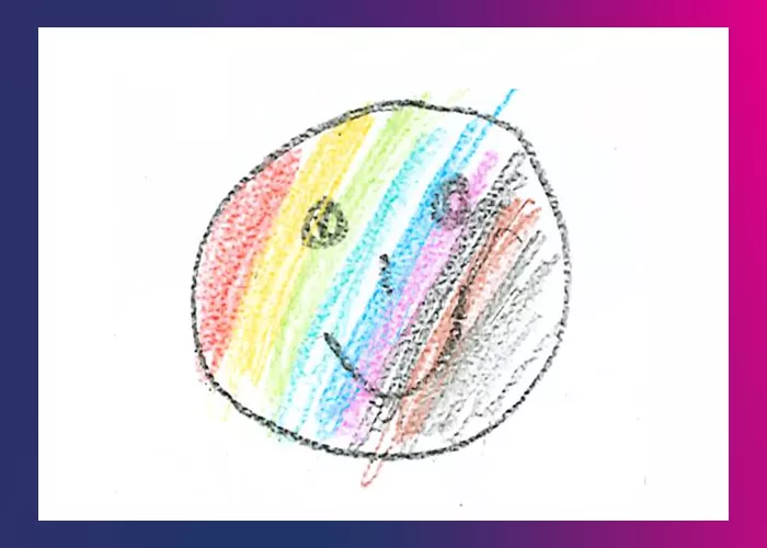 Illustration: Smiling face with colourful stripes