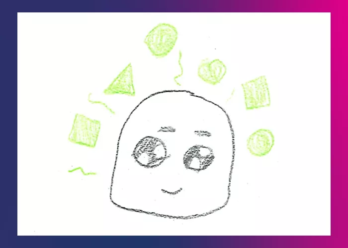 Illustration: Face, surrounded by different shapes