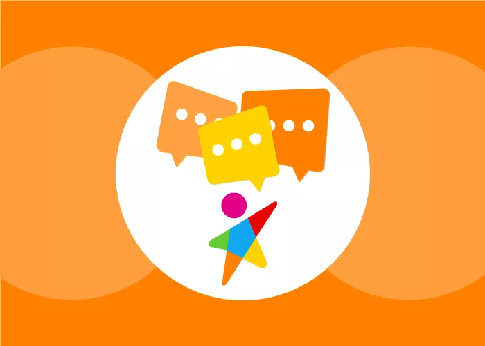 Dynamic child icon with three speech bubbles - in orange