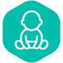 White outline of a toddler on an aqua hexagon