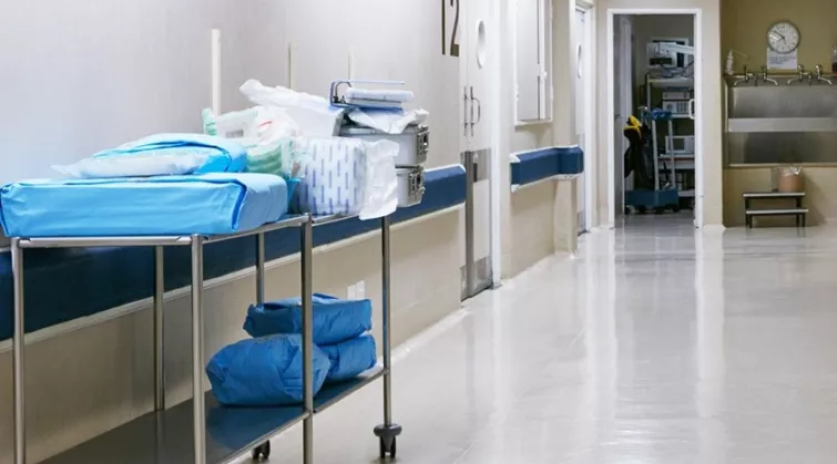 An empty hospital corridor