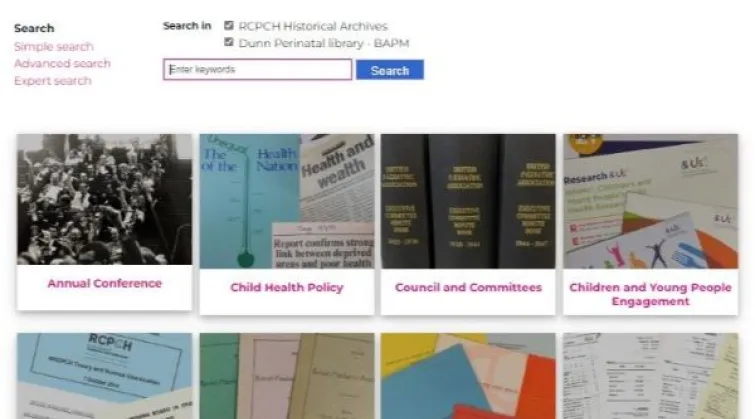 Screenshot of RCPCH Archive Catalogue