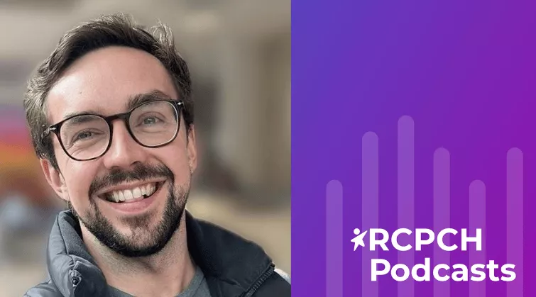 Photo of Josh Hodgson, with RCPCH Podcasts and stylised waveform