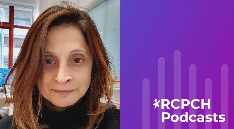 Photo of woman, plus RCPCH Podcasts graphic