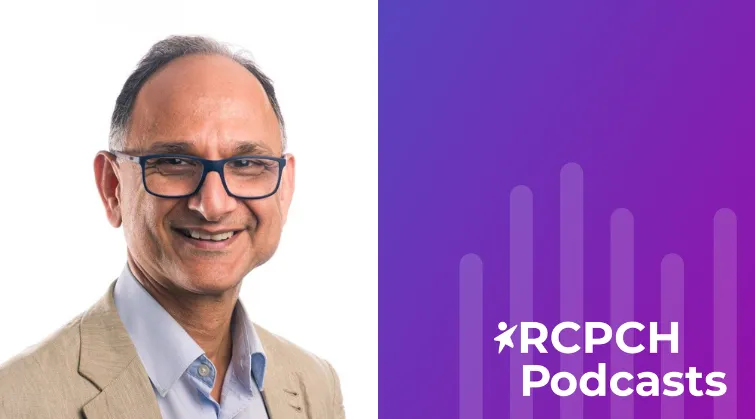 Photo of Dr Arnab Seal, RCPCH Podcasts with stylised waveform image