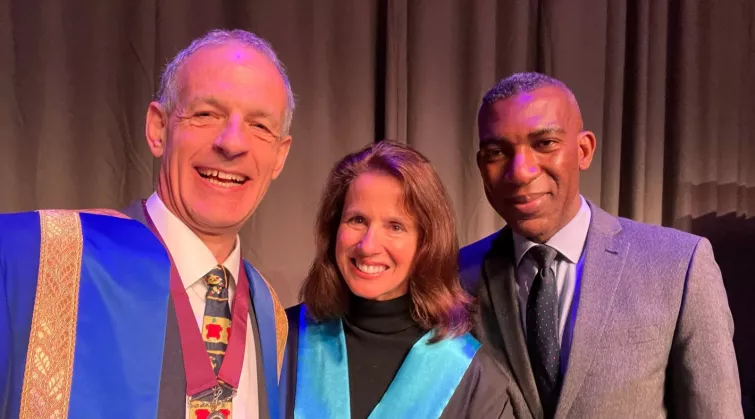 Photo: Steve Turner, RCPCH President, Jan Dudley, RCPCH Registrar (Steve and Jan in ceremonial robes) and Rob Okunnu, RCPCH CEO