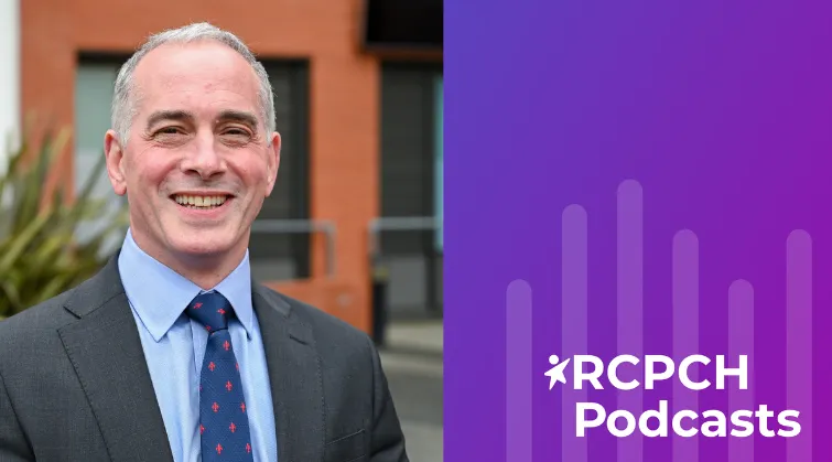 Photo of Paul Dimitri, on background with stylised waveform and 'RCPCH Podcasts'