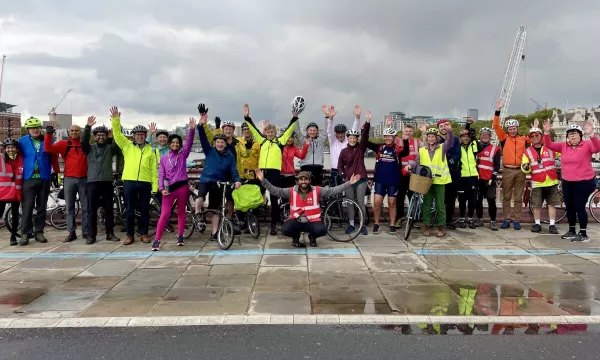Joanne Shaw joined the UKHACC ride in October - Image of riders on a bridge