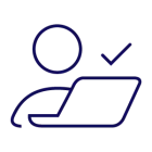Person looking at computer and a tick mark
