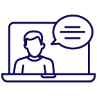 Computer screen with person and speech bubble