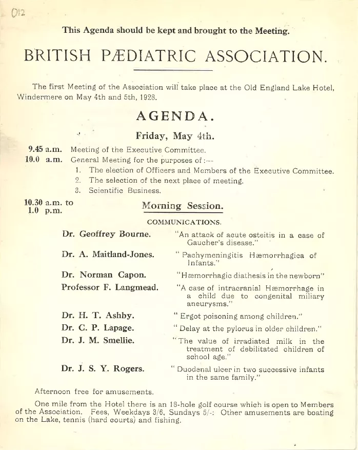 Agenda of the first AGM of the BPA