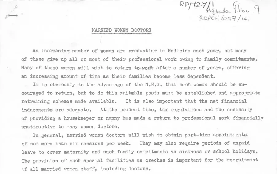 Career guide for married women pursuing paediatrics produced by the BPA, 1972 [archive reference: RCPCH/007/141]