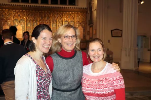 Camilla Kingdon, centre, with Hannah Jacob, Chair of Trainees Committee and Fiona Hignett, Vice-Chair of Trainees Committee, at RCPCH Christmas celebration 2019