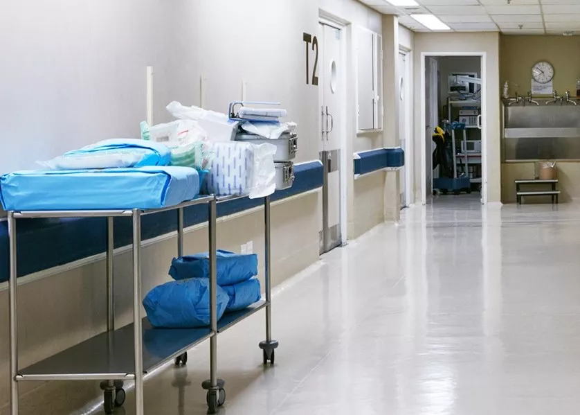 An empty hospital corridor