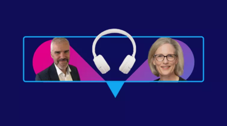 Simon Kenny and Camilla Kingdon, with headphones 