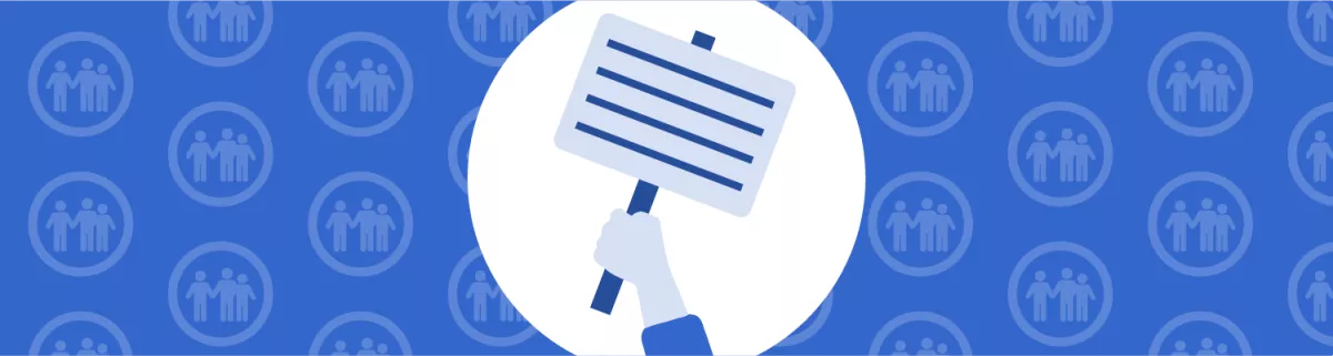 Icon of hand holding placard - background of repeated icon of family