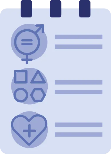 Icon: Paper from a pad with notes and images including male/female iconography, basic shapes and heart