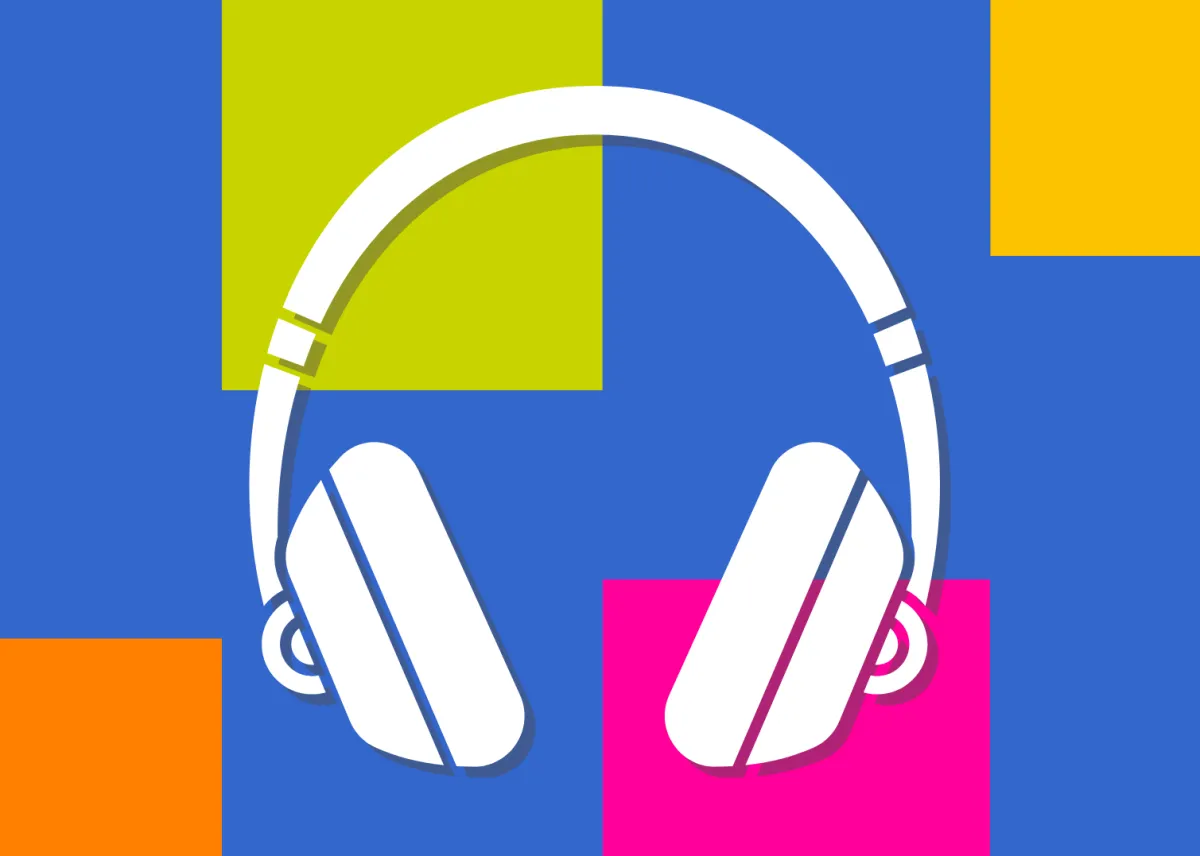 Headphones on colour grid background