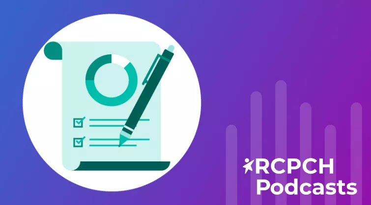 RCPCH Podcasts - Icon of unrolled document with pen