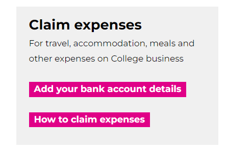 Claim expenses block on the account dashboard