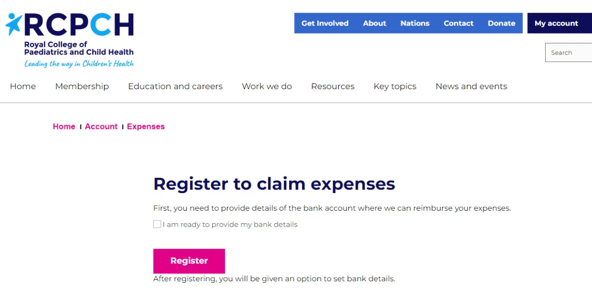 Expenses - Register to claim expenses form