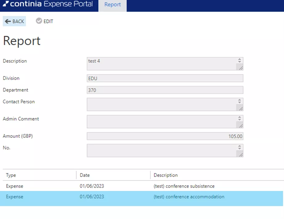 selecting an individual expense