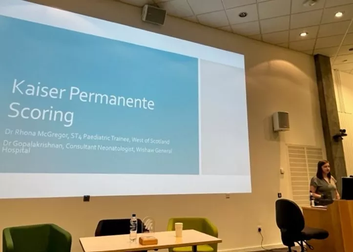 Dr Rhona McGregor giving her talk on 'Kaiser Permanente Scoring'