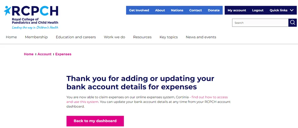 Thank you message as confirmation
