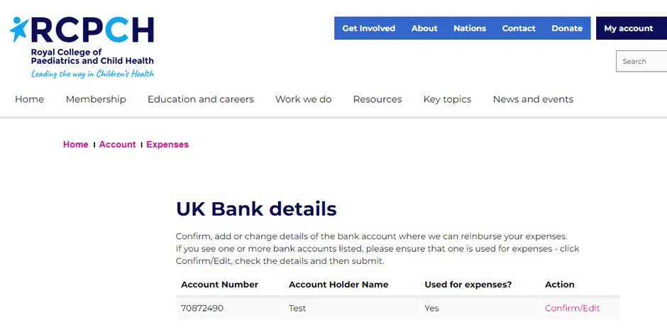 Expenses - UK bank details