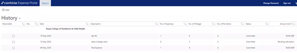 Expenses - Continia portal, table