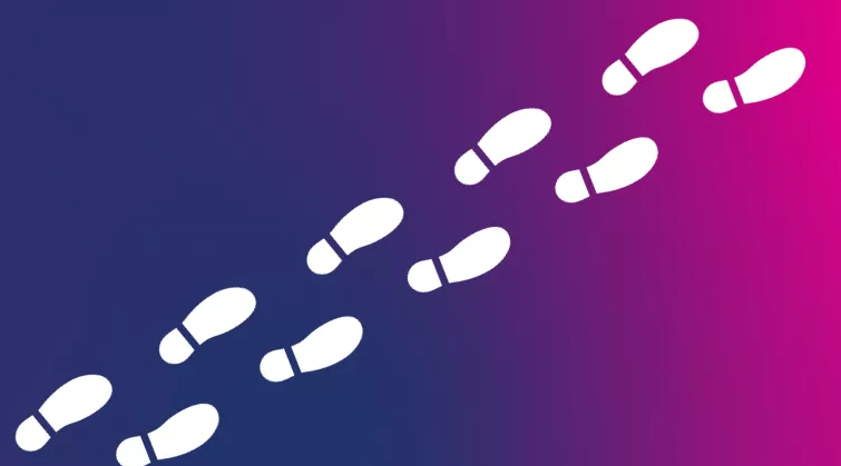 Illustration of footsteps from bottom left to top right 