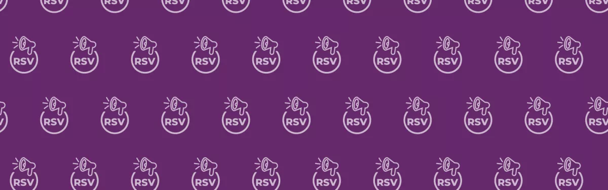 Repeated icons of megaphone with 'RSV' in a circle