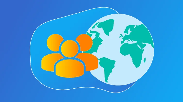 Graphic: globe and people in a group, within a bubble