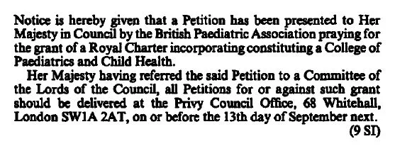 Privy Council Notice in the London Gazette
