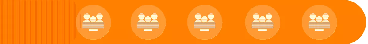 Icon: Three figures in orange circle on longer strip