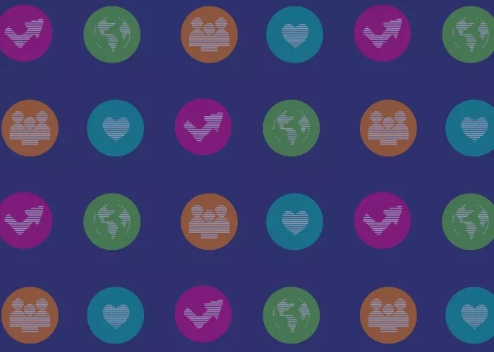 Repeated icons: heart, globe, arrow, UK map