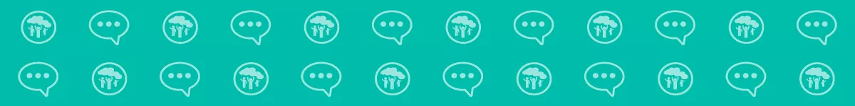 Repeated icons: children playing under crowd and speech bubble