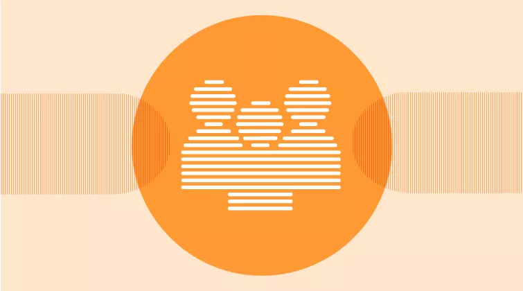 Icon of three figures in an orange circle