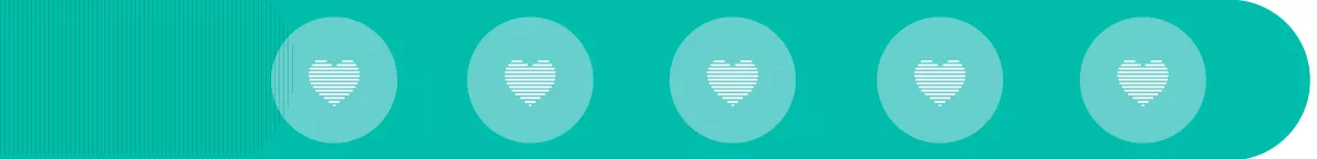 Repeated icons of a heart in aqua circles